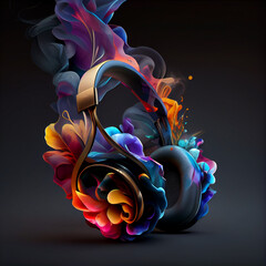 Poster - Beautiful abstract illustration creative DJ with Headphones with flowers and smoke.