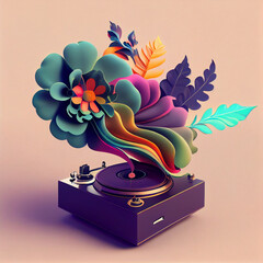 Poster - Beautiful abstract illustration creative Audio Recorder with flowers and smoke.
