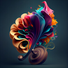 Poster - Beautiful abstract illustration creative Gramophone with flowers and smoke.
