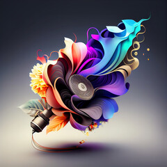 Poster - Beautiful abstract illustration creative DJ with Headphones with flowers and smoke.