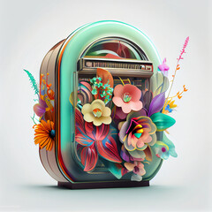 Poster - Beautiful abstract illustration creative Jukebox with flowers and smoke.