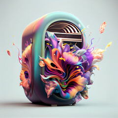 Poster - Beautiful abstract illustration creative Jukebox with flowers and smoke.