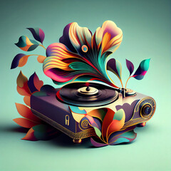 Poster - Beautiful abstract illustration creative Audio Recorder with flowers and smoke.