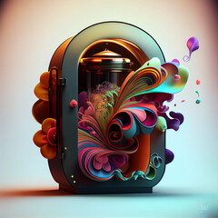 Poster - Beautiful abstract illustration creative Jukebox with flowers and smoke.  Generative AI technology 
