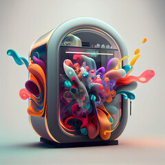 Poster - Beautiful abstract illustration creative Jukebox with flowers and smoke.