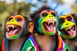 Monkeys take selfies and laugh. This is a generated art (genetic art). It was created using artificial intelligence.