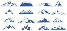Mountain Shapes. Set Of Blue Rocky Mountain Silhouette. Vector Illustration.