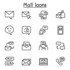 Wall Mural - Message, Mail and envelop icon set in thin line style