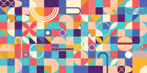 geometric pattern design for banner, background in retro style. multi colors Vector illustration