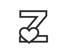 Letter Z With Heart In Line Style. Decorative Initial Letter For Valentine's Day Design. Romantic And Love Symbol