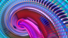 Abstract Metallic 3d Background, Shiny And Glossy Multicolored Striped Pattern, Spiral Chrome Metal  Background