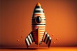 Orange rocket illustration, startup concept, orange background. Generative AI