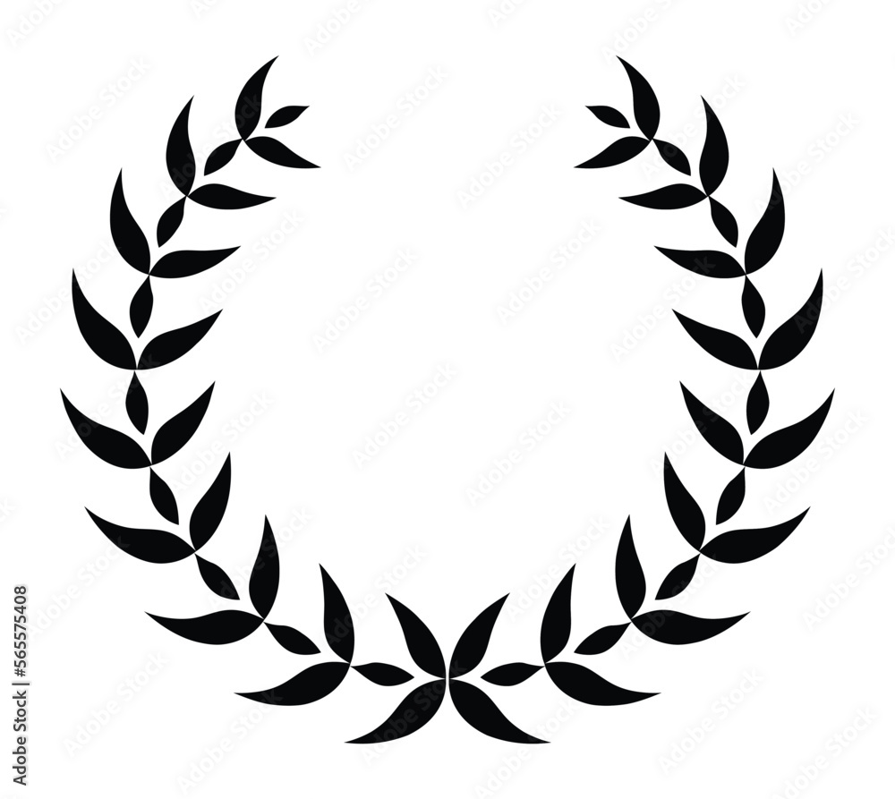 Vintage laurel wreath. Black silhouette circular sign depicting an ...
