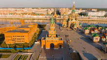Yoshkar-Ola, Russia. Annunciation Tower. Boulevard Chavaina. City Center During Sunset, Aerial View
