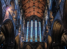 The Interior And Colorful Windows In Glasgow Cathedral