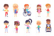 © backup_studio - Children with disability set, diversity group of disabled girl and boy in wheelchair