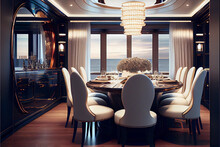 Interior Design Furnishing Decor Of The Salon Area In A Large Luxury Motor Yacht