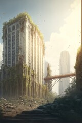 Canvas Print - A beautiful overgrown abandoned building in a dystopian environment.