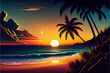 canvas print picture - Sonnenuntergang an einem tropischen Strand