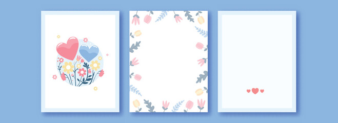 Canvas Print - Love Greeting Cards Decorated With Floral, Hearts And Space For Text.