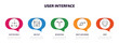© Farahim - user interface infographic element with outline icons and 5 step or option. user interface icons such as scatter circle, box plot, bifurcation, right loop arrow, emot vector.