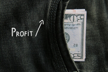 Wall Mural - Profit growth concept. American dollars USD banknotes in jeans pocket.