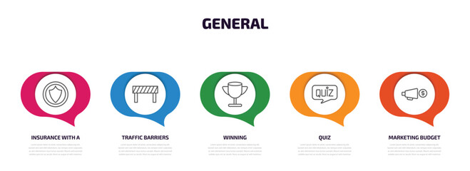 Wall Mural - general infographic element with outline icons and 5 step or option. general icons such as insurance