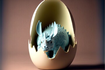  a white dragon in an egg shell on a brown background with a shadow of a dragon in the egg shell, with a shadow of a shadow of a wall.  generative ai