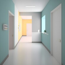 Hallway Hospital Rooms Soft Colored Walls Environment White Vinyl Floor V4 