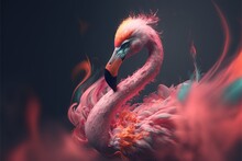  A Flamingo With A Red And Blue Head And Neck And A Black Background With A Red And Blue Tail And A Black Neck And A Black Background With A Red And Blue.  Generative Ai