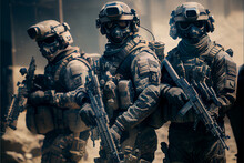 Special Unit Force Soldiers Holding Riffles | United States Armed Forces | Generative Ai | Fictional Soldiers In The Battlefield During War | Armed Forces Day | May 21st