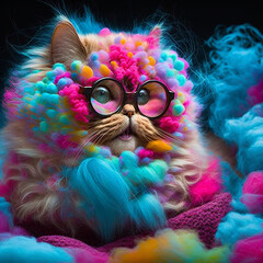  multicolored colorful fluffy cat