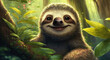 Sloth Cute and Happy in the Jungle  - Generative AI