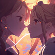 Kiss of guys girls in love anime style. Generative AI Content.