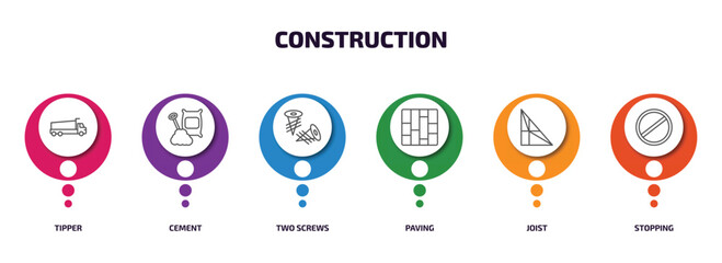 Wall Mural - construction infographic element with outline icons and 6 step or option. construction icons such as