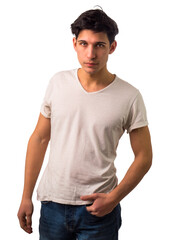 Wall Mural - Handsome and fit young man standing on white background