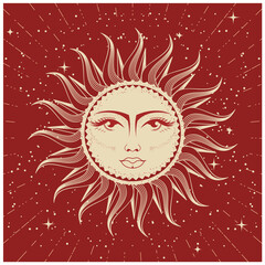Wall Mural - sun with woman face, astrology, divination and magic, the device of the universe, esoteric horoscope