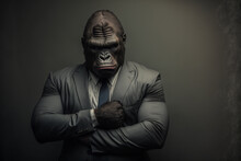 Gorilla In Dark Business Suit With Frustration Holds Generative AI