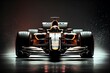 F1 car, sports racing car, dark garage, orange, black, generative AI