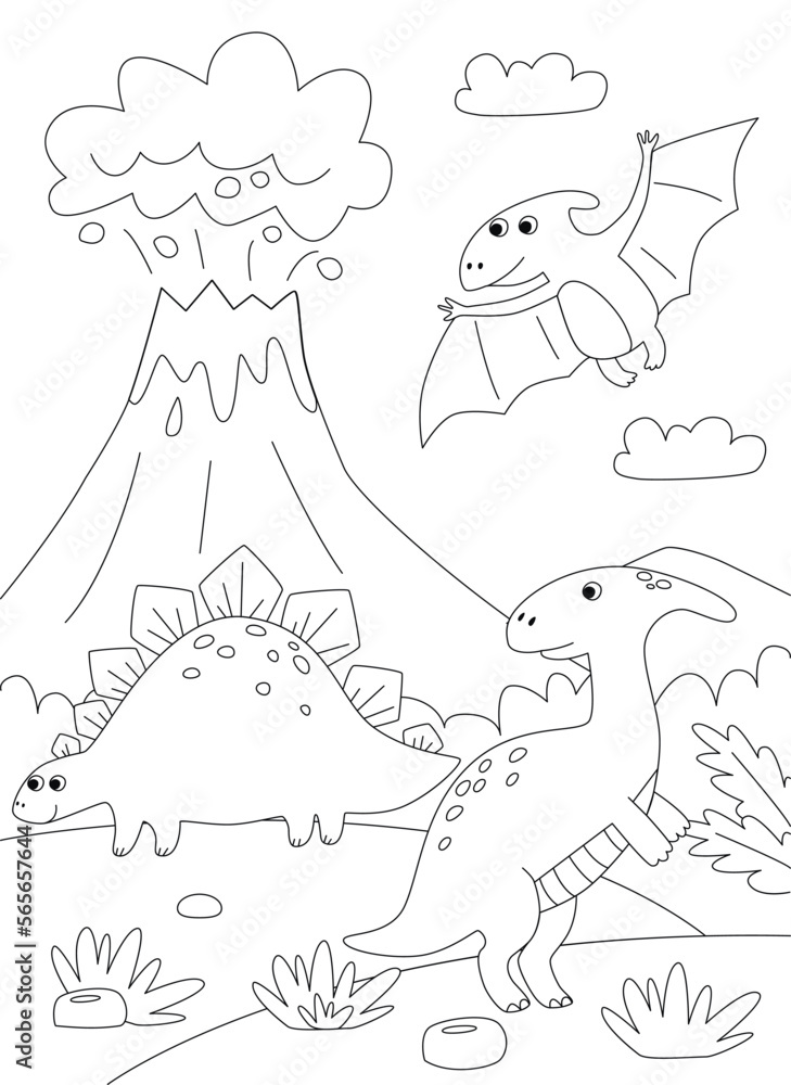 A dinosaur cartoon cute animal background prehistoric landscape ...