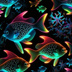 Wall Mural - Beautiful Neon Fish with Black Background