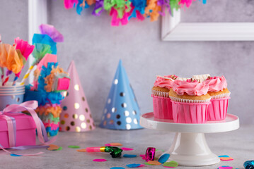 Poster - Birthday party concept with cupcake