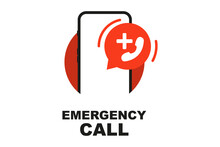 Emergency Call. Flat Illustration With Red Emergency Call For Concept Design. Emergency Call Center App. Hotline For Help Desk. Vector Illustration