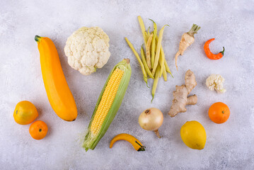 Wall Mural - Set of yellow vegetables and fruits