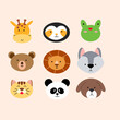 Collection of cute animal head in simple illustration