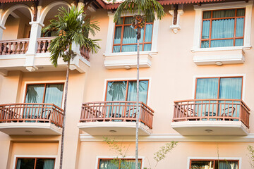 balcony with windows and shutters