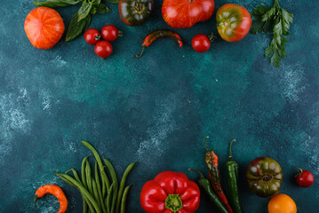 Wall Mural - Assortment of different tomatoes, pepper and basil