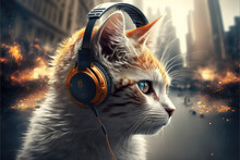 Cat In Headphones , Ai Generated
