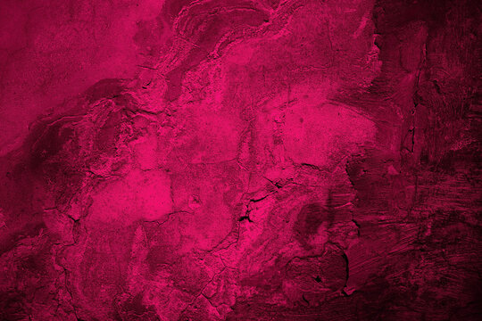 Wall Mural -  - Black red rough surface. Toned old concrete wall.  Viva magenta color. Trend 2023. Close-up. Grunge background for design. Distressed, cracked, broken, crumbled, damaged, dilapidated. Backdrop.