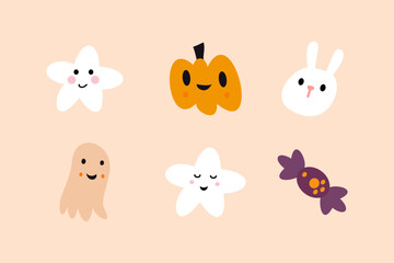 Poster - Set of simple and cute halloween object illustration for holiday design ornament